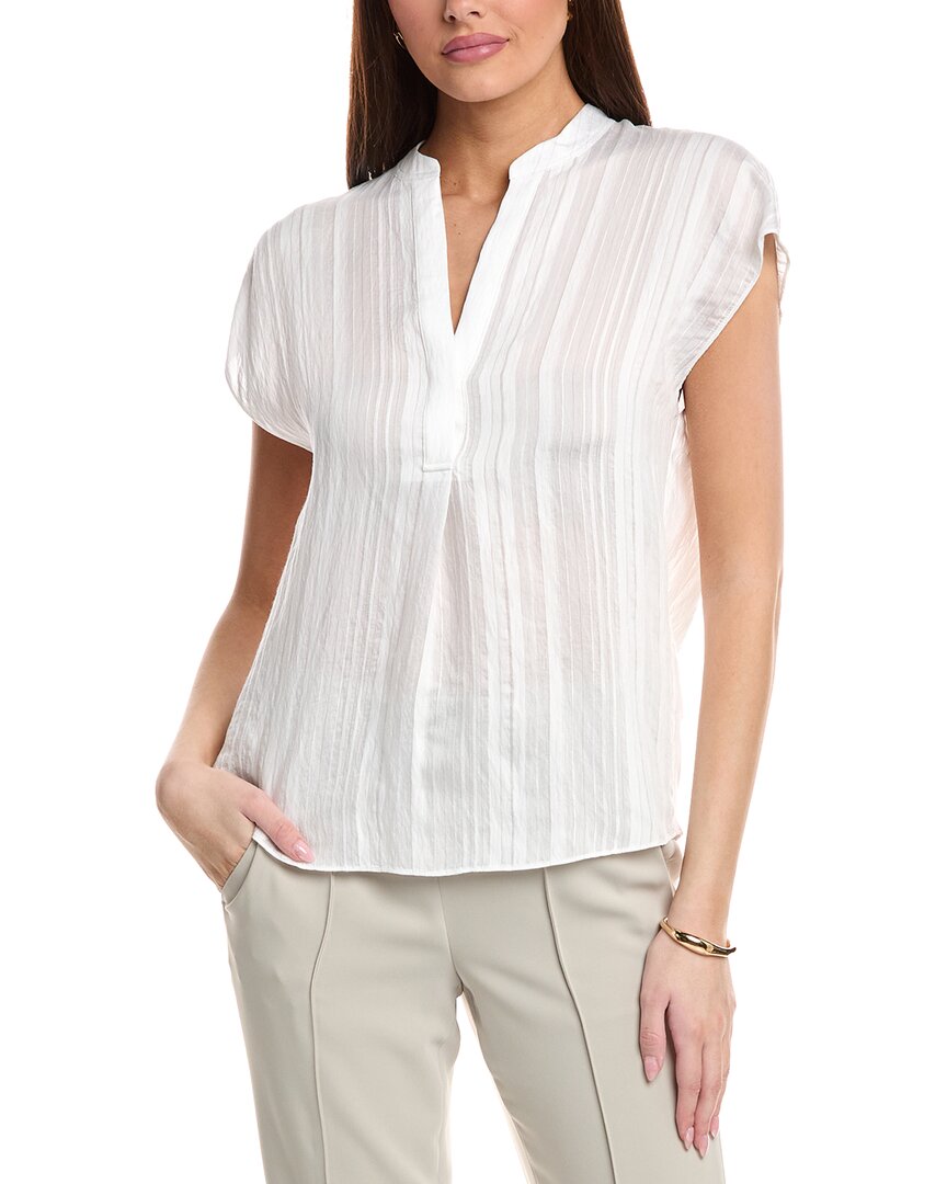 Vince Drapey Stripe Band Collar Popover In White