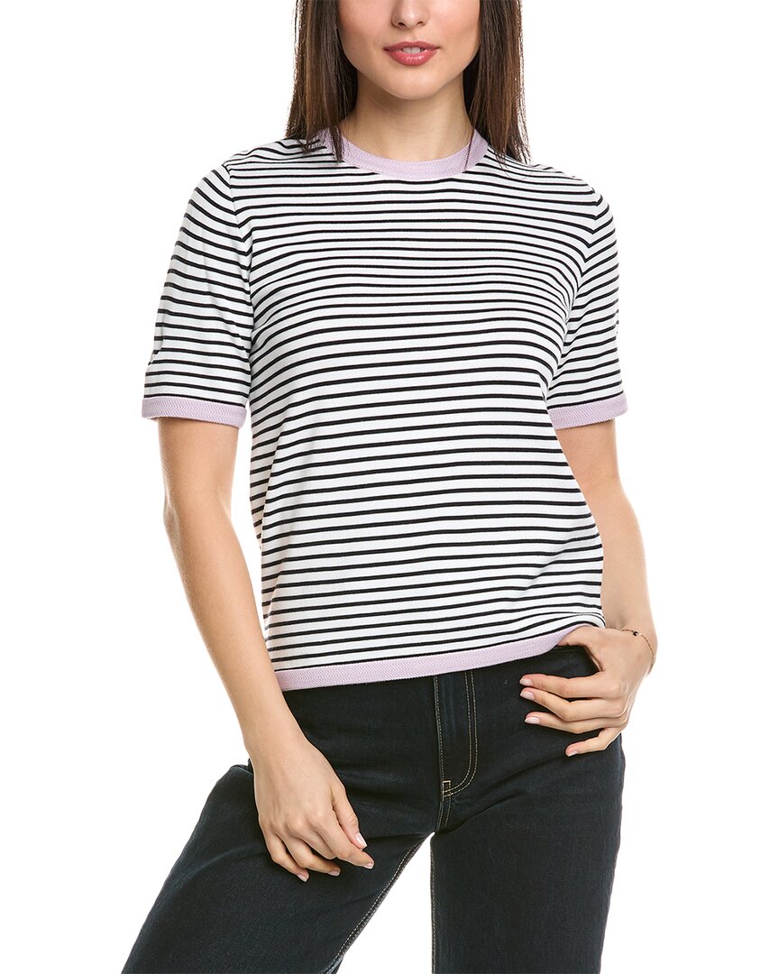St John St. John Breton Stripe Knit Sweater In White