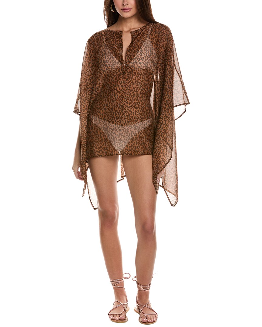 Zadig & Voltaire Leopard Short Silk-blend Kaftan In Brown