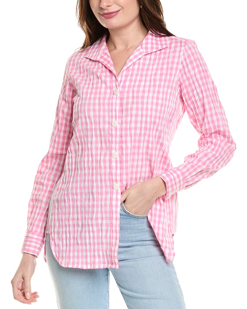 Foxcroft Carolina Gingham Crinkled Cotton Blend Button-up Shirt In Pink