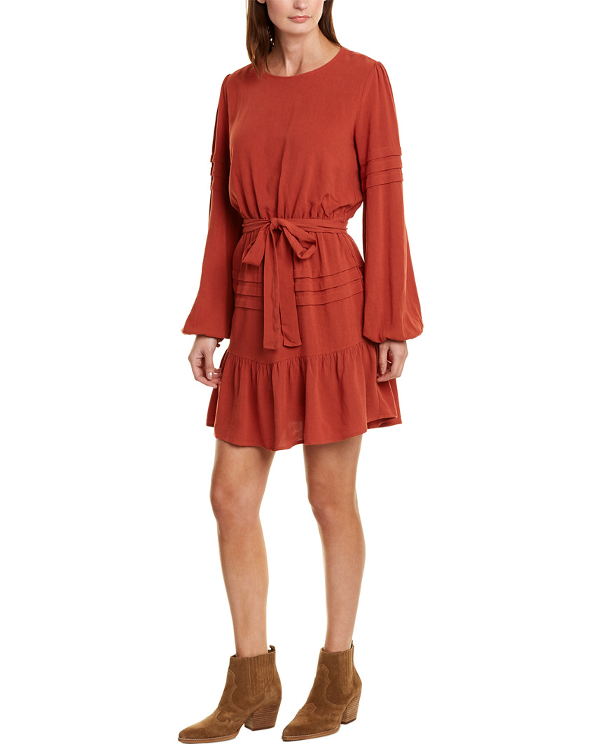 Image of Very J Pleated Linen-Blend A-Line Dress