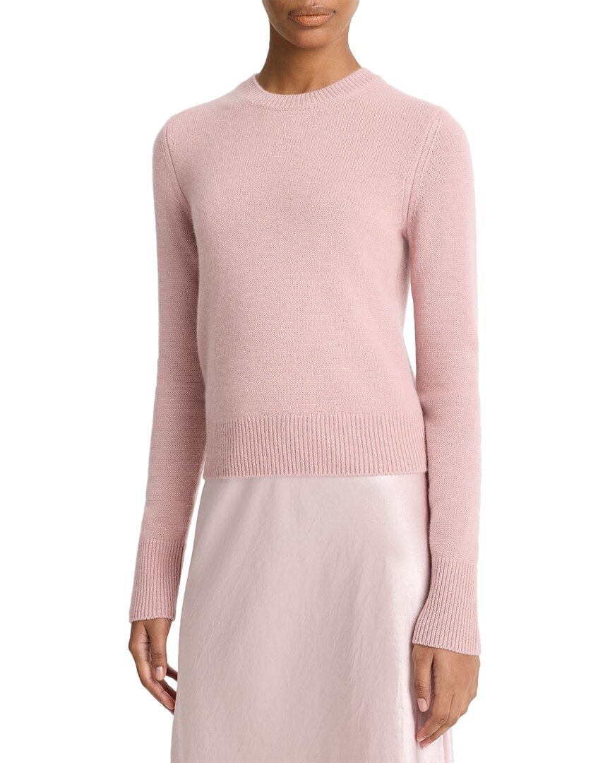 Vince Soft Cashmere Crew-neck Sweater With Ribbed Cuffs In Gray