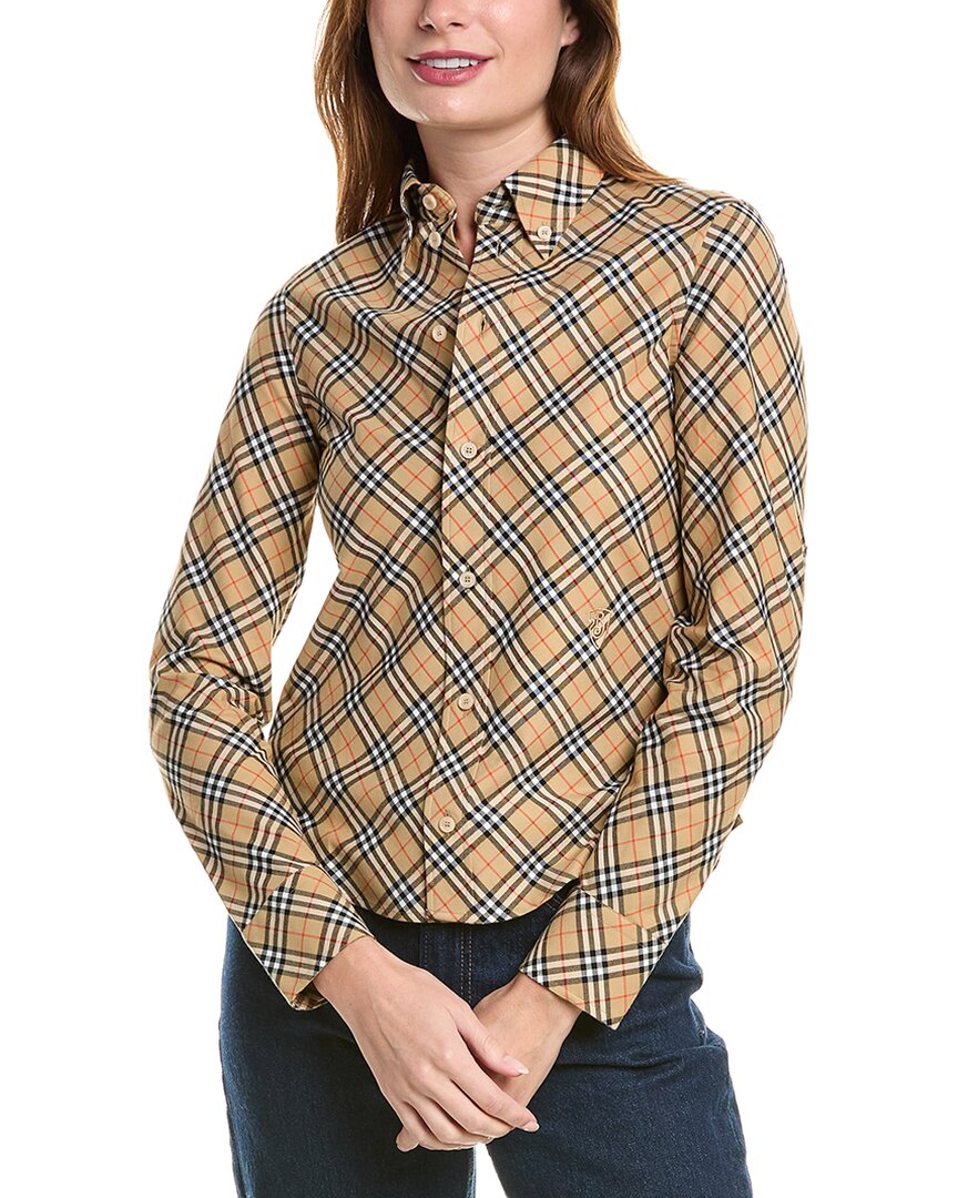 Burberry Button-down Shirt With Check Pattern In Brown