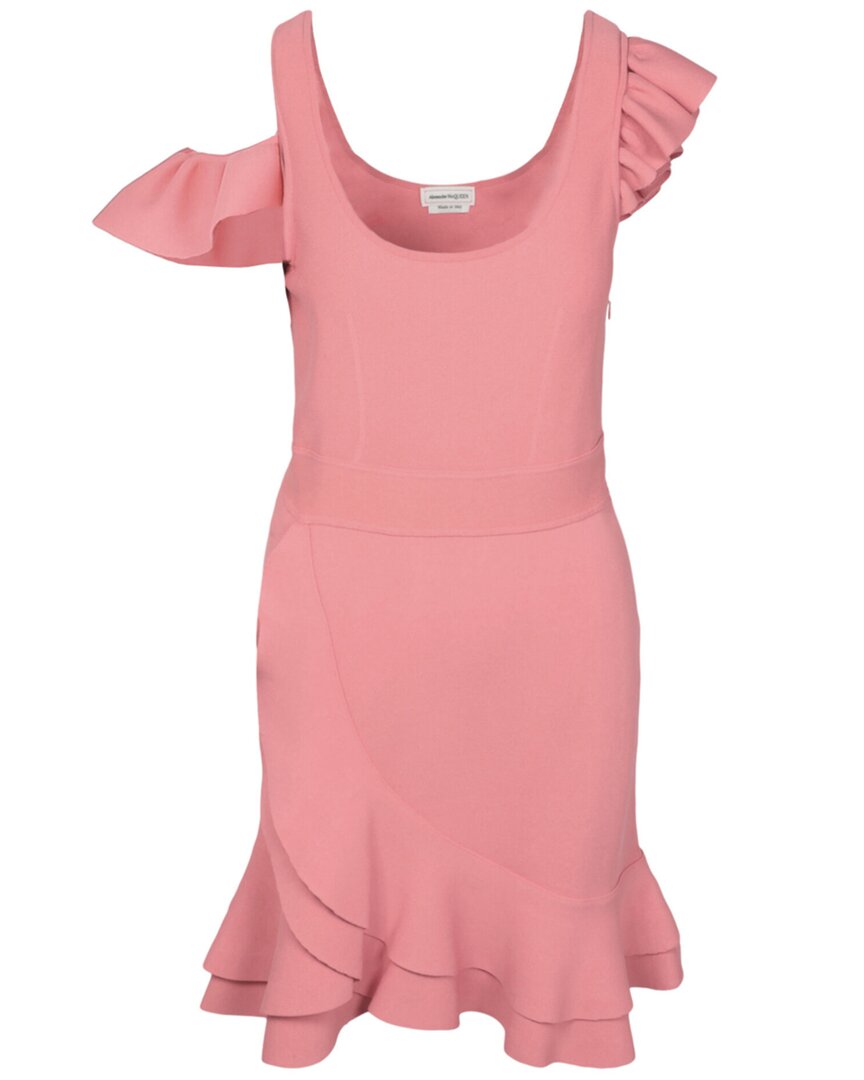 Alexander Mcqueen Ruffled Scuba-jersey Mini Dress In Pink