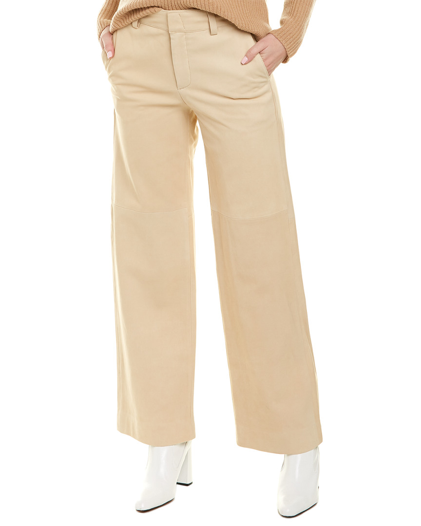 Vince Wide Leg Nubuck Leather Pant In Brown