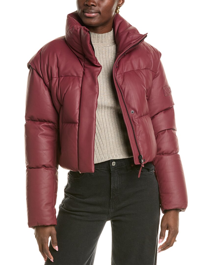 Mackage Bailey Convertible Leather Puffer Jacket In Red