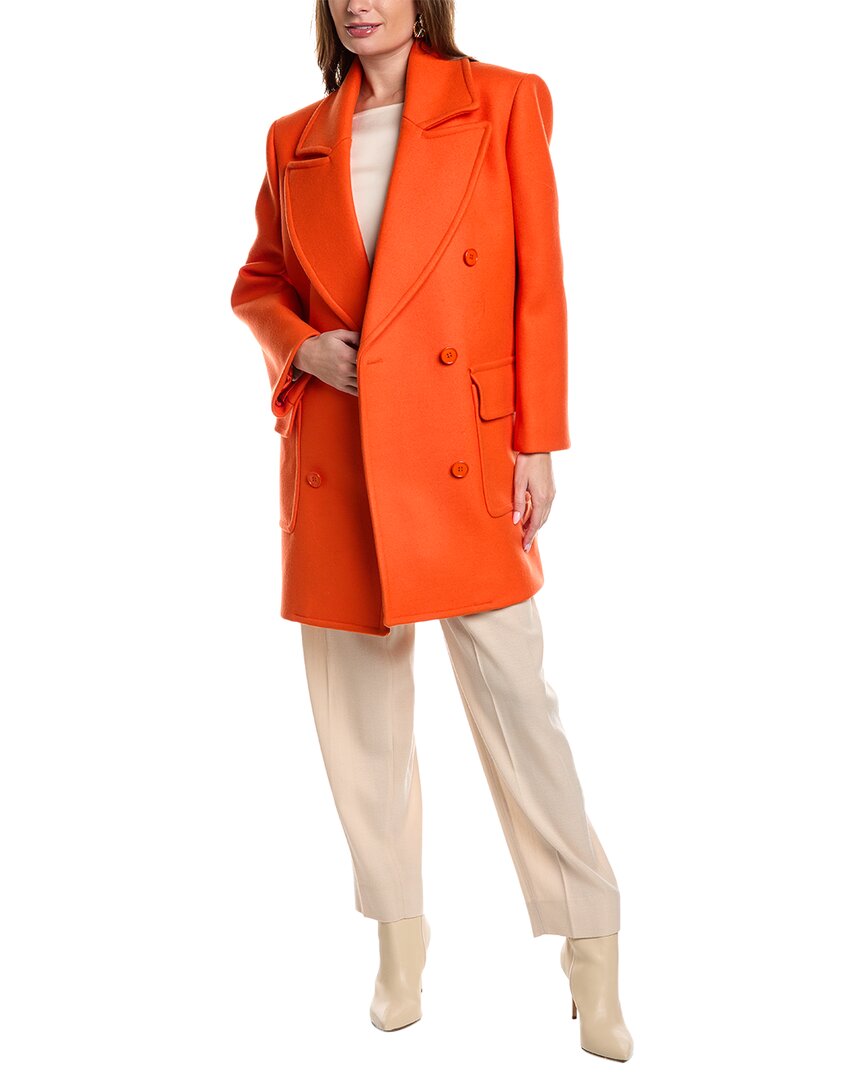 Michael Kors Collection Double Breasted Chesterfield Wool Coat In Orange