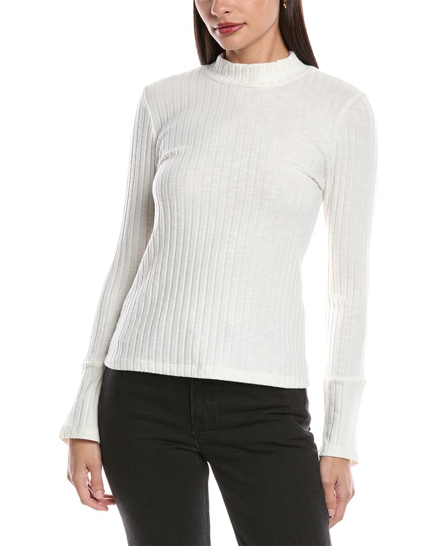 Michael Stars Opal Button Cuff Long Sleeve Ribbed Turtleneck Top In Chalk In White