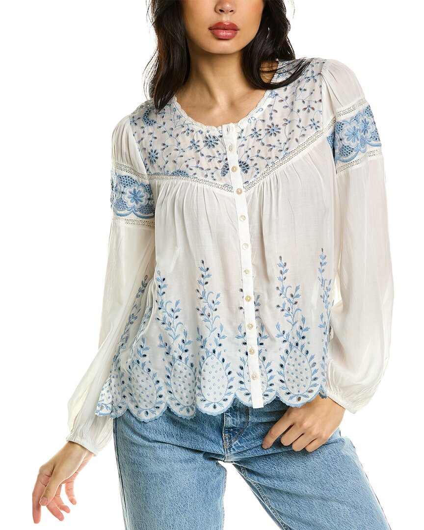 Loveshackfancy Badyn Embroidered-voile Blouse In Nocolor