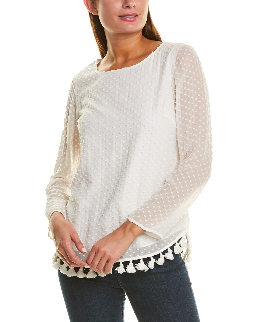Image of Sail to Sable Swiss Dot Silk-Blend Top