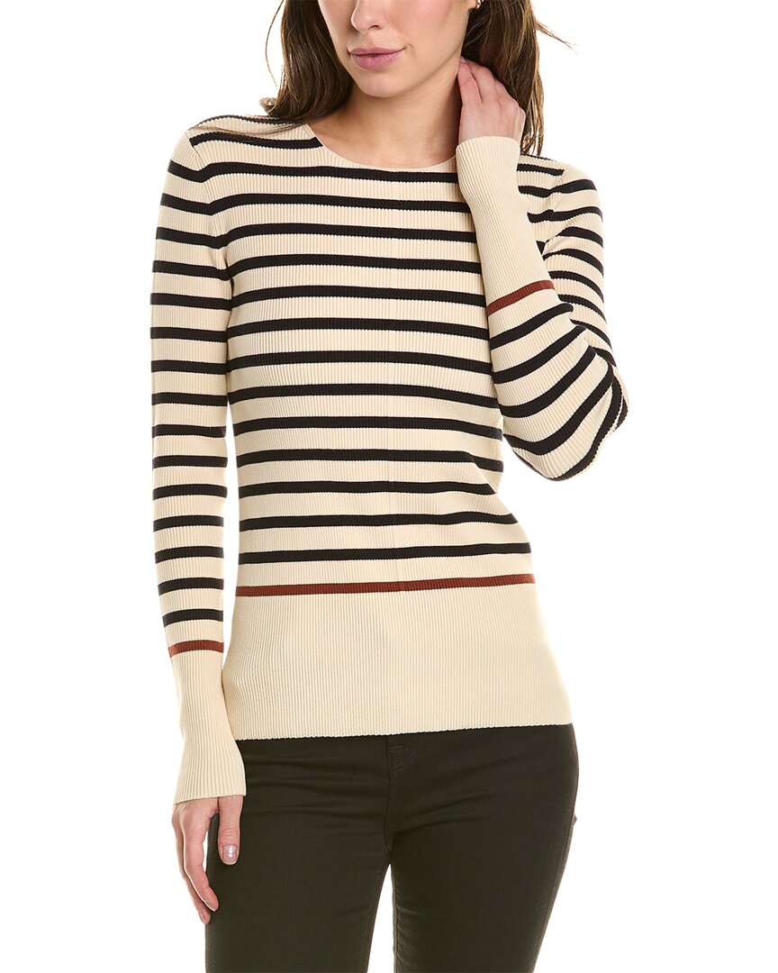 Lafayette 148 New York Striped Ribbed Sweater In Beige
