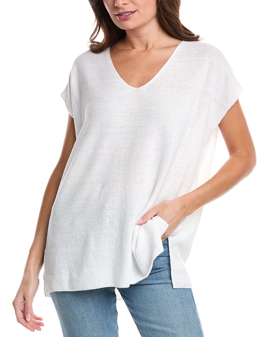 Eileen Fisher V-neck Linen-blend Tunic In White