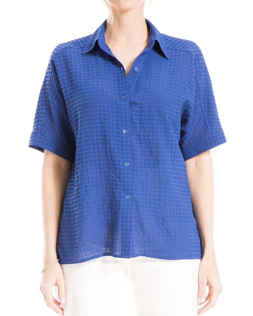 Max Studio Button Front Collar Shirt In Blue