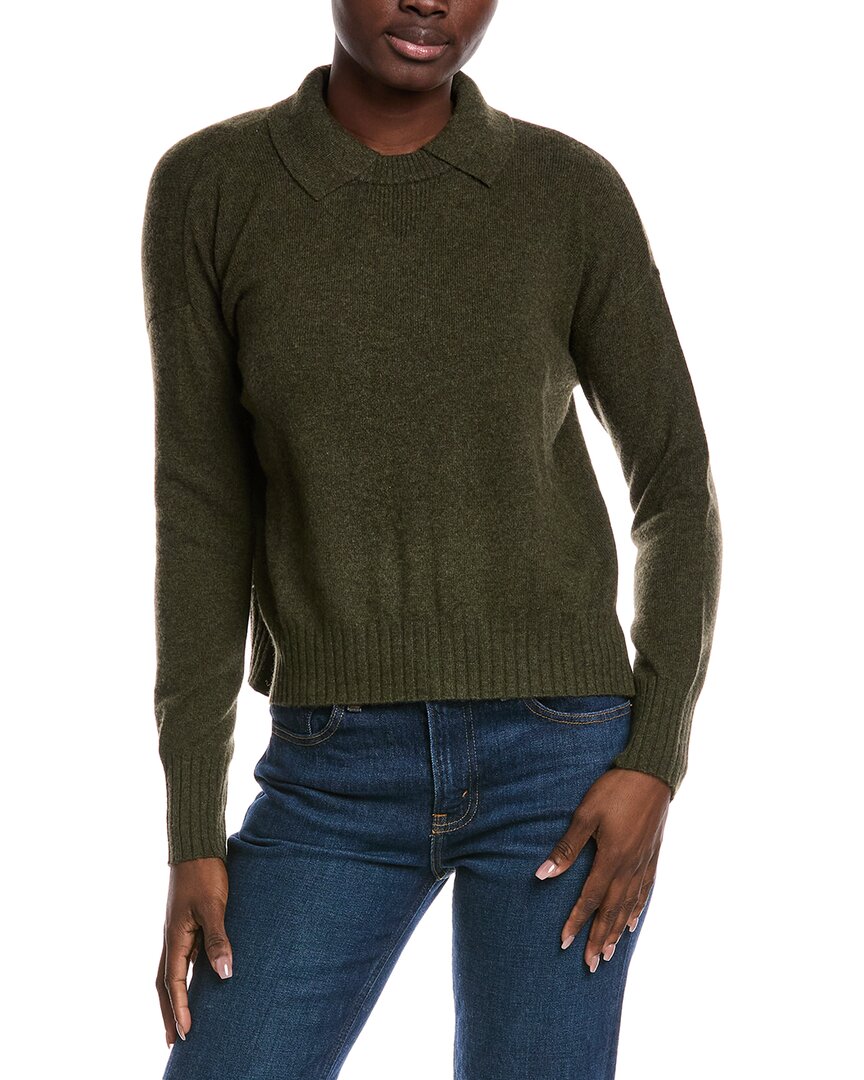 Minnie Rose Collared Cashmere Sweater In Green