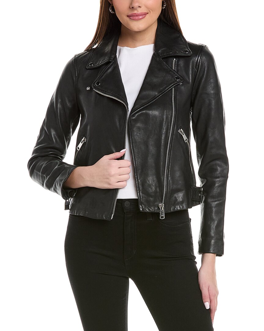 Reiss Grays Leather Biker Jacket In Black