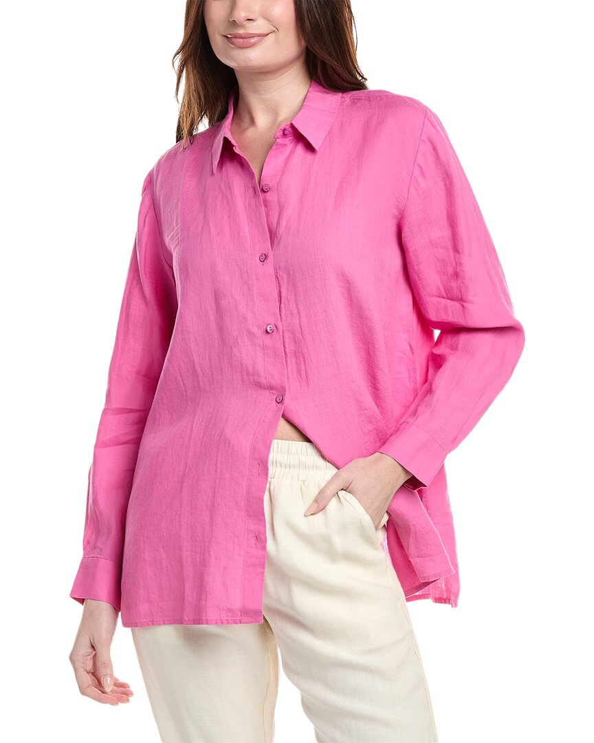Eileen Fisher Classic Collar Linen Shirt In Pink