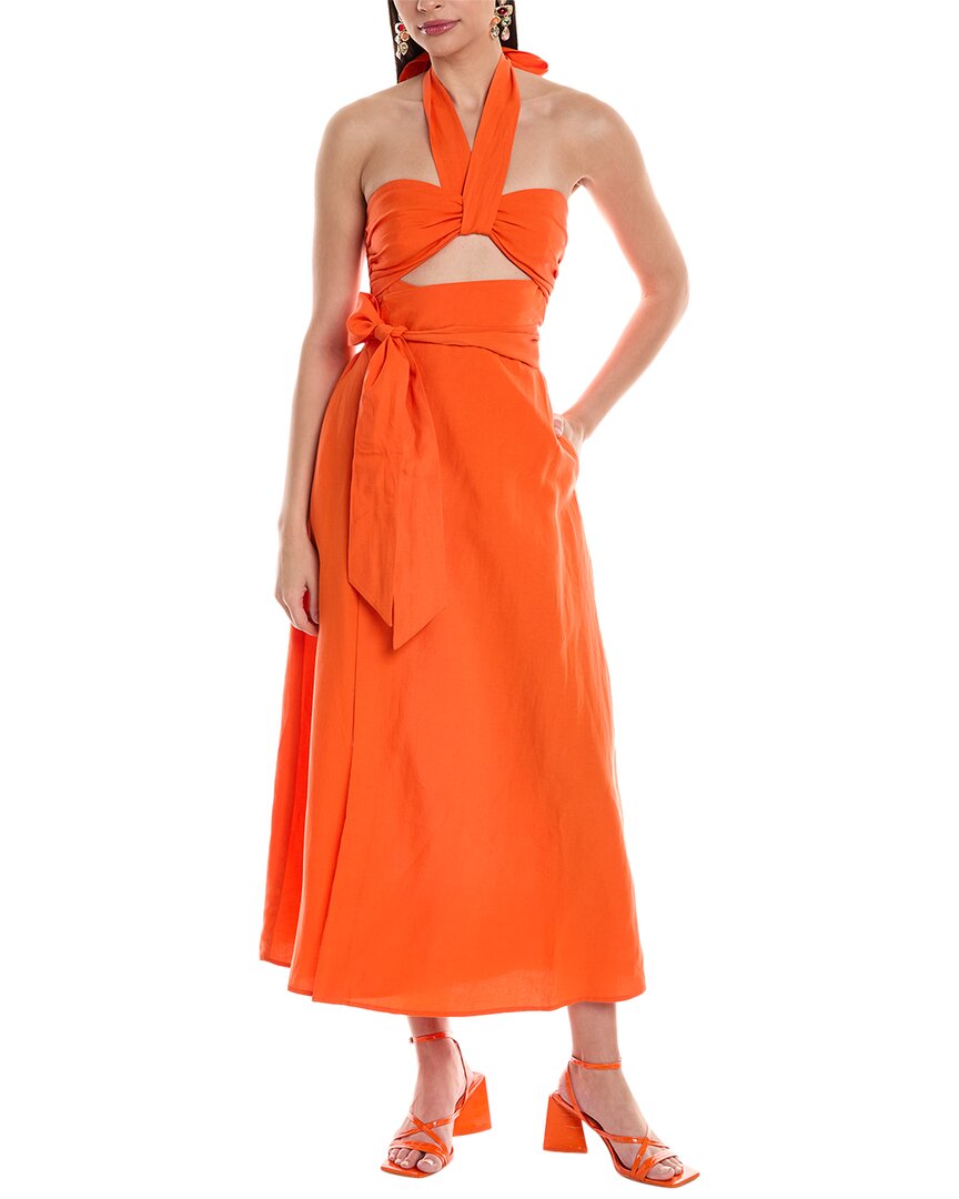 Shop Mara Hoffman Paula Linen-blend Midi Dress In Orange
