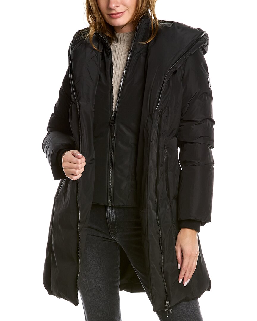 Mackage Kay Hooded Down Shearling Coat In Black