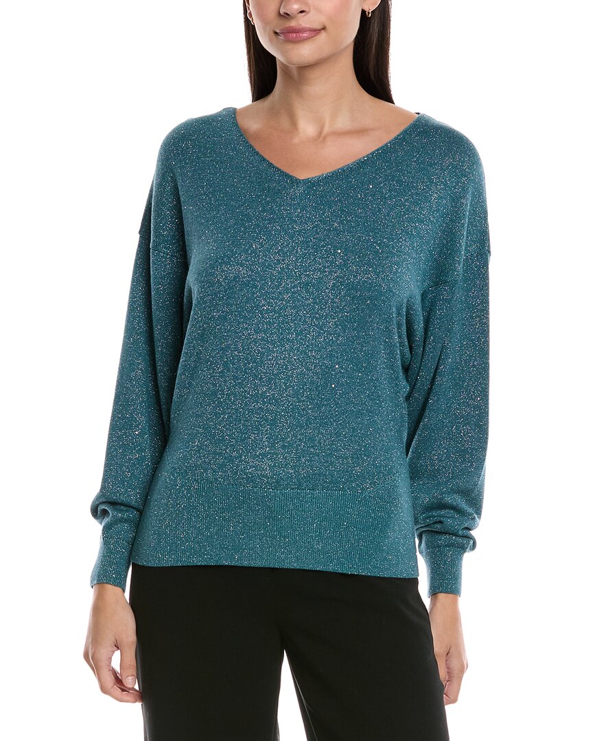 Lafayette 148 New York Wool & Silk-blend Voluminous Sleeve V-neck Sweater In Blue