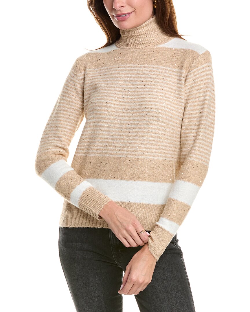Yal New York Stripe Turtleneck Sweater In White