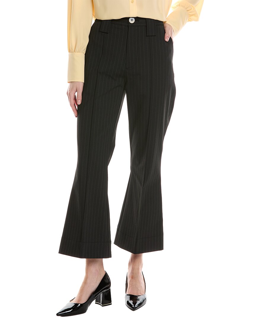 Shop Ganni Stretch Stripe Bootcut High-waist Crop Pant In Black