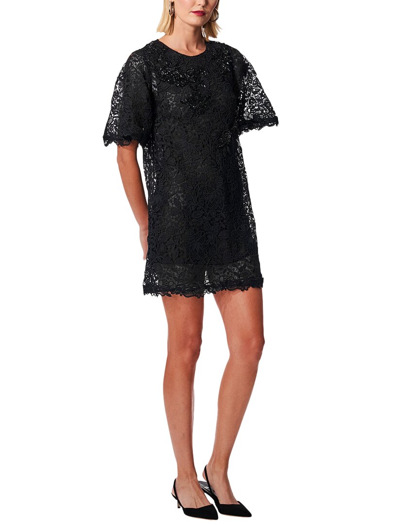 Carolina Herrera Beaded Flutter-sleeve Lace Mini Shift Dress