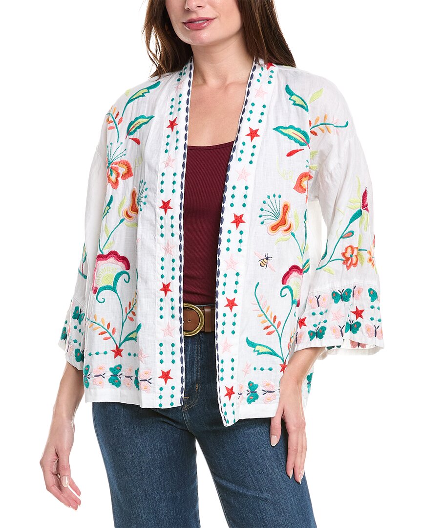 Johnny Was Averi Linen Cropped Linen Kimono In White