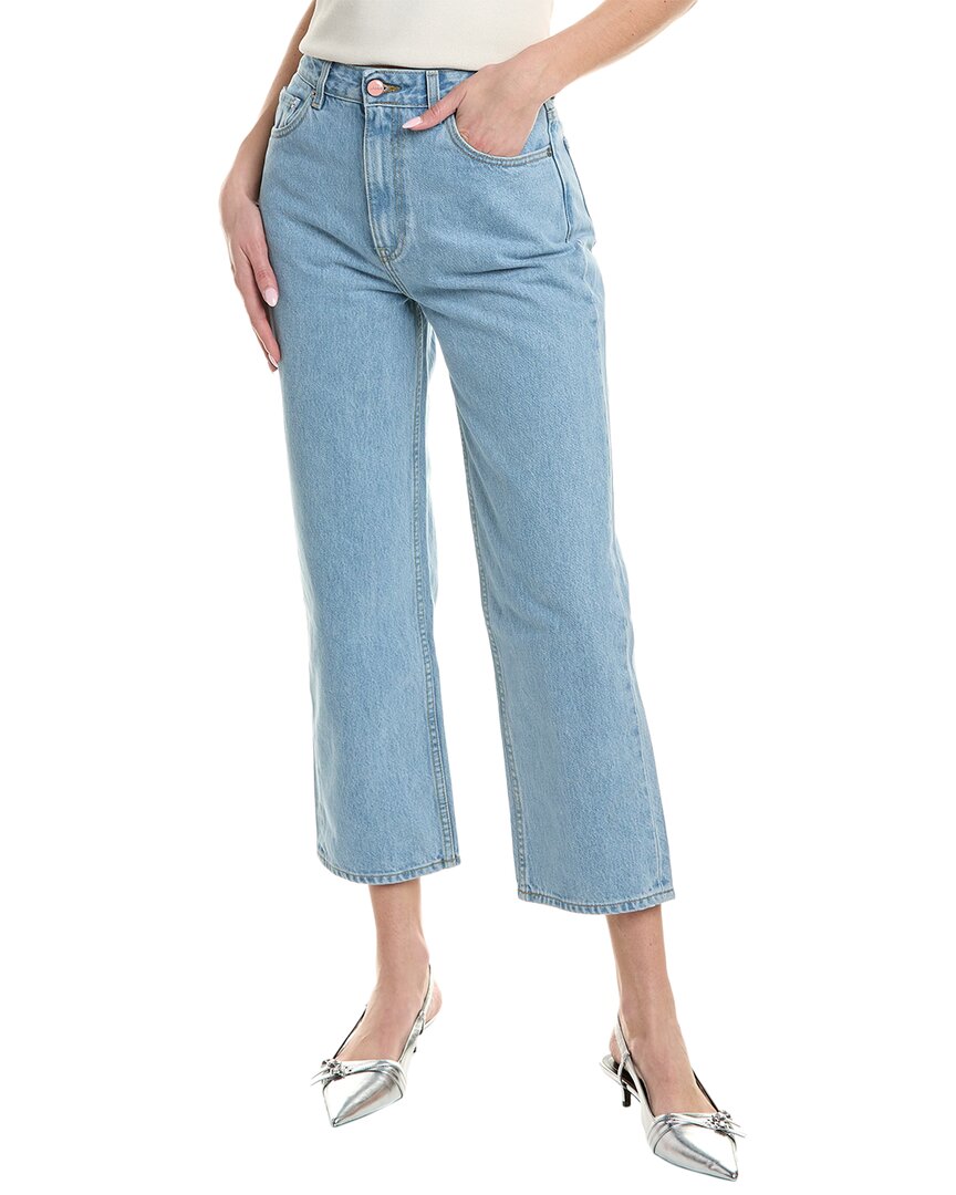 Shop Ganni Misy Light Blue Stone High Rise Relaxed Straight Crop Jean