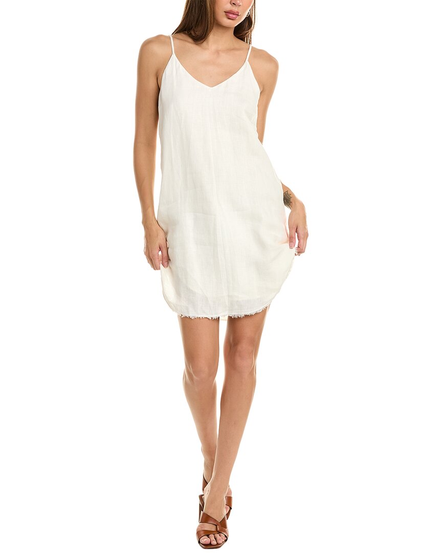 Krisa Frayed Hem Linen Mini Dress In White