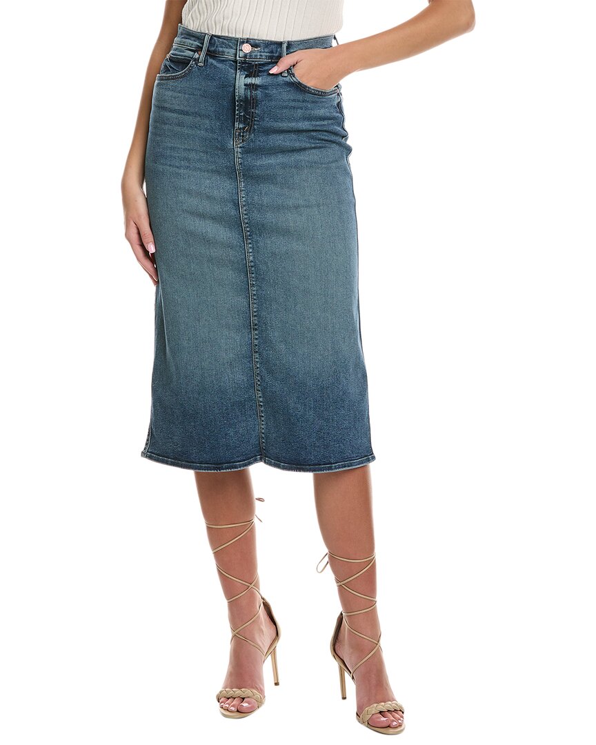 Shop Mother Denim Swooner Straight Midi Skirt In Blue