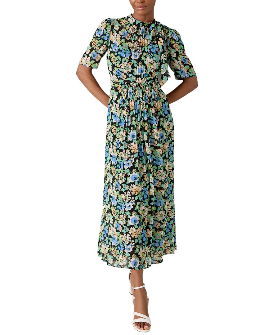 Lk Bennett Womens Mul-multi Thelma Floral-print Tie-neck Woven Midi Dress