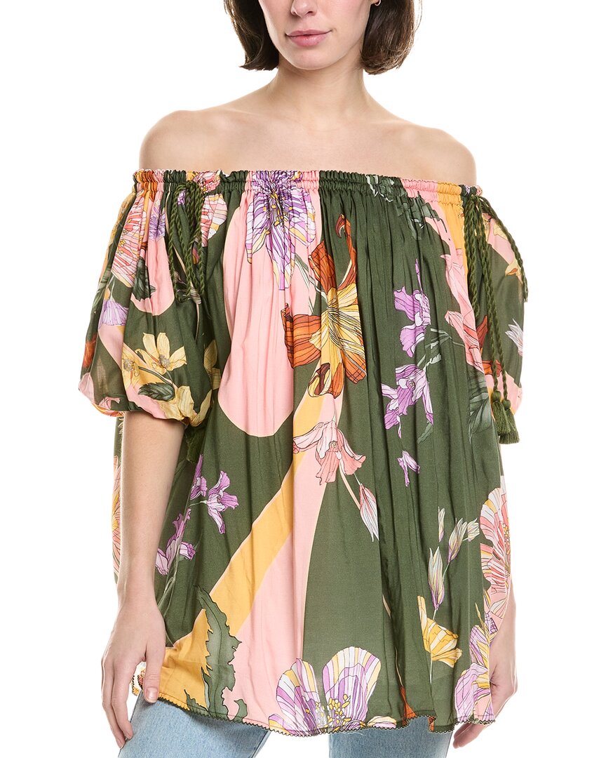 Agua Bendita Liberty Vitero Floral Off The Shoulder Cover-up Minidress In Green