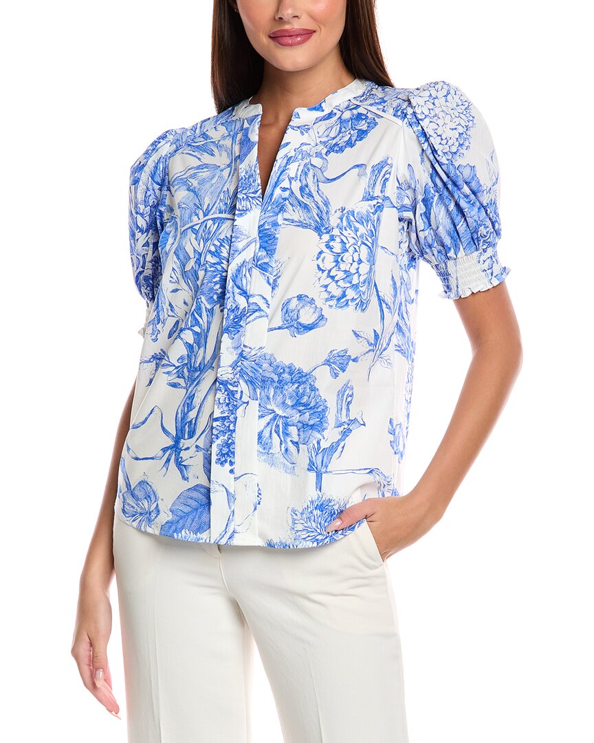 T Tahari Button Blouse In Blue