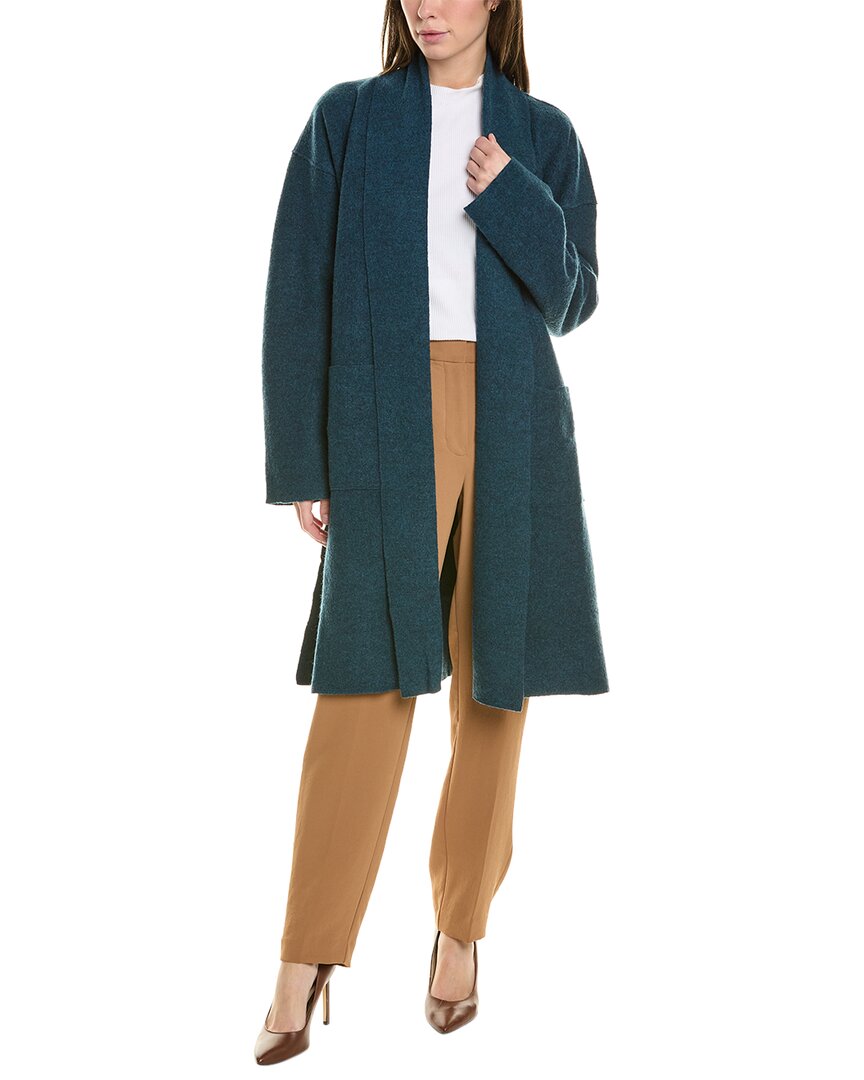 Eileen Fisher High Collar Wool Coat In Green