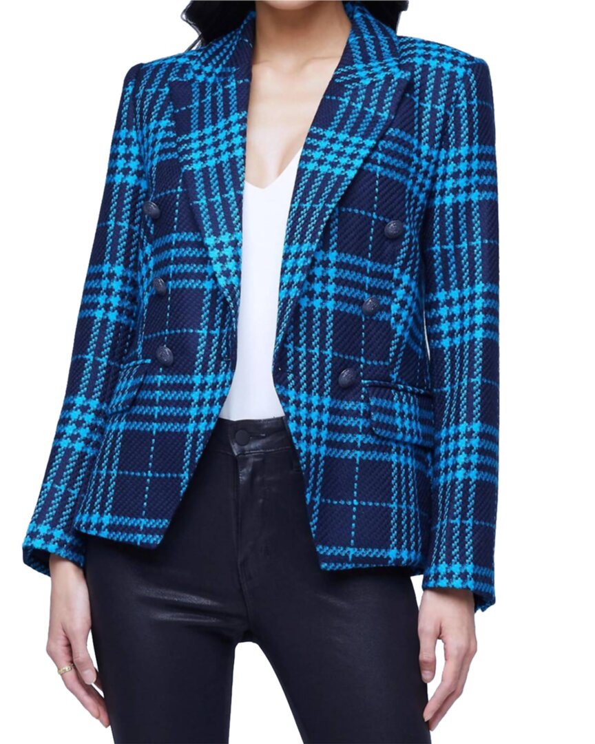 Shop L Agence L'agence Kenzie Wool Tweed Blazer In Blue