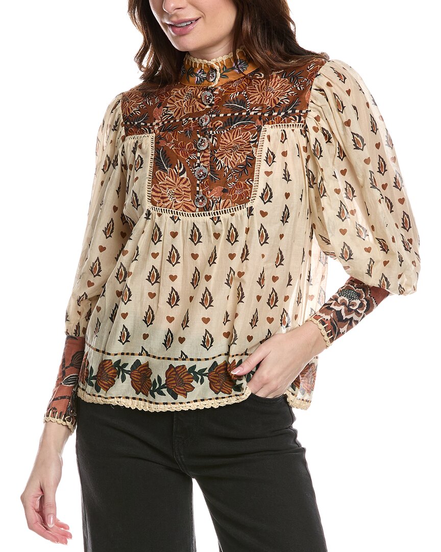 Farm Rio Peasant Blouse In Beige