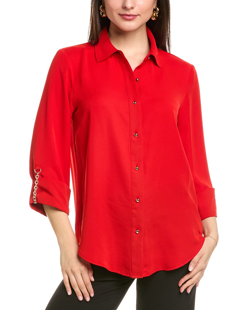 Anne Klein Chain Roll Tab Shirt In Red