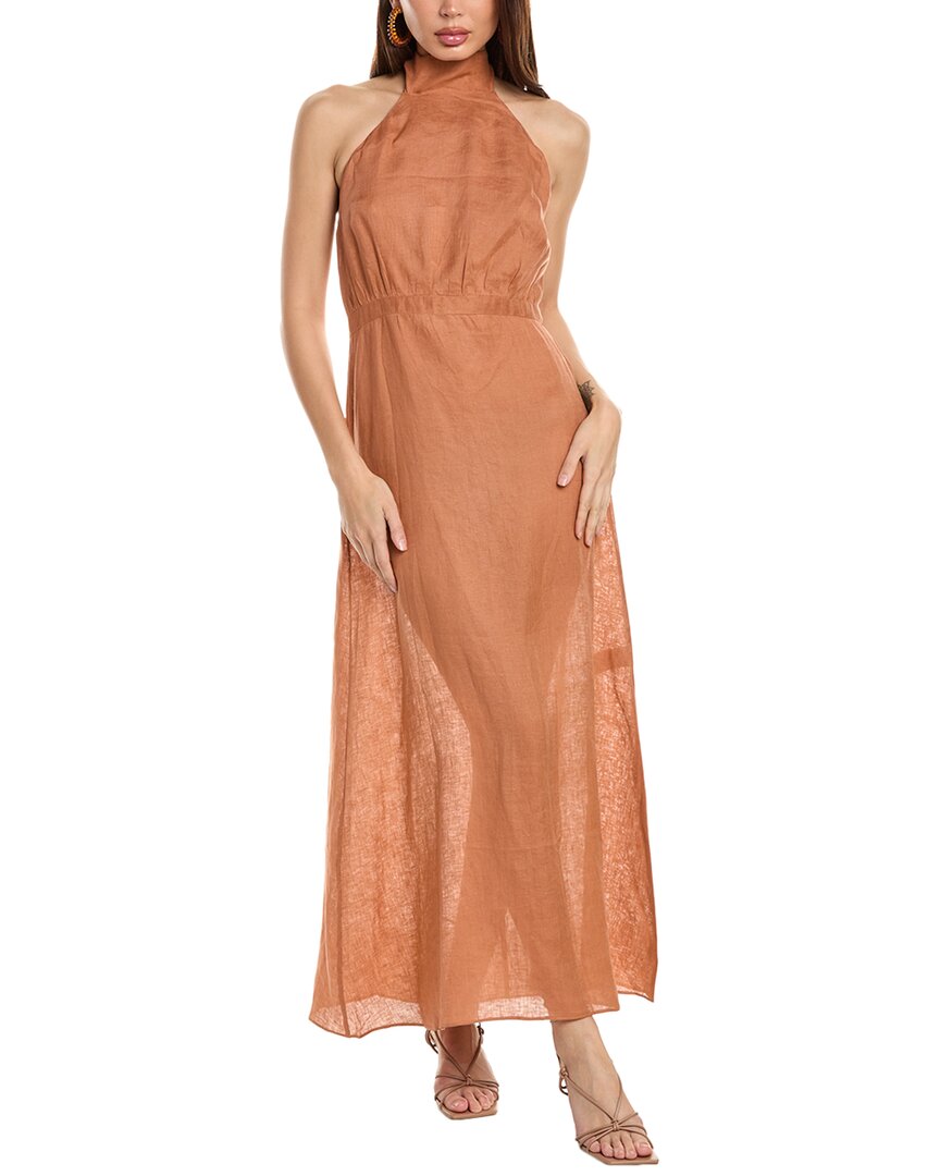 Juan De Dios Magdalena Linen Halter Dress In Pink