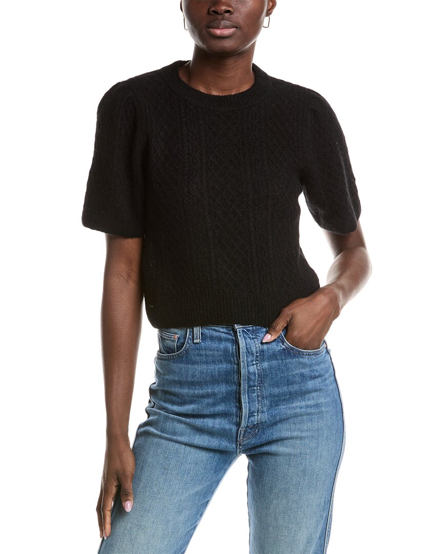 Lilla P Cropped Cable Alpaca & Wool-blend Sweater In Black