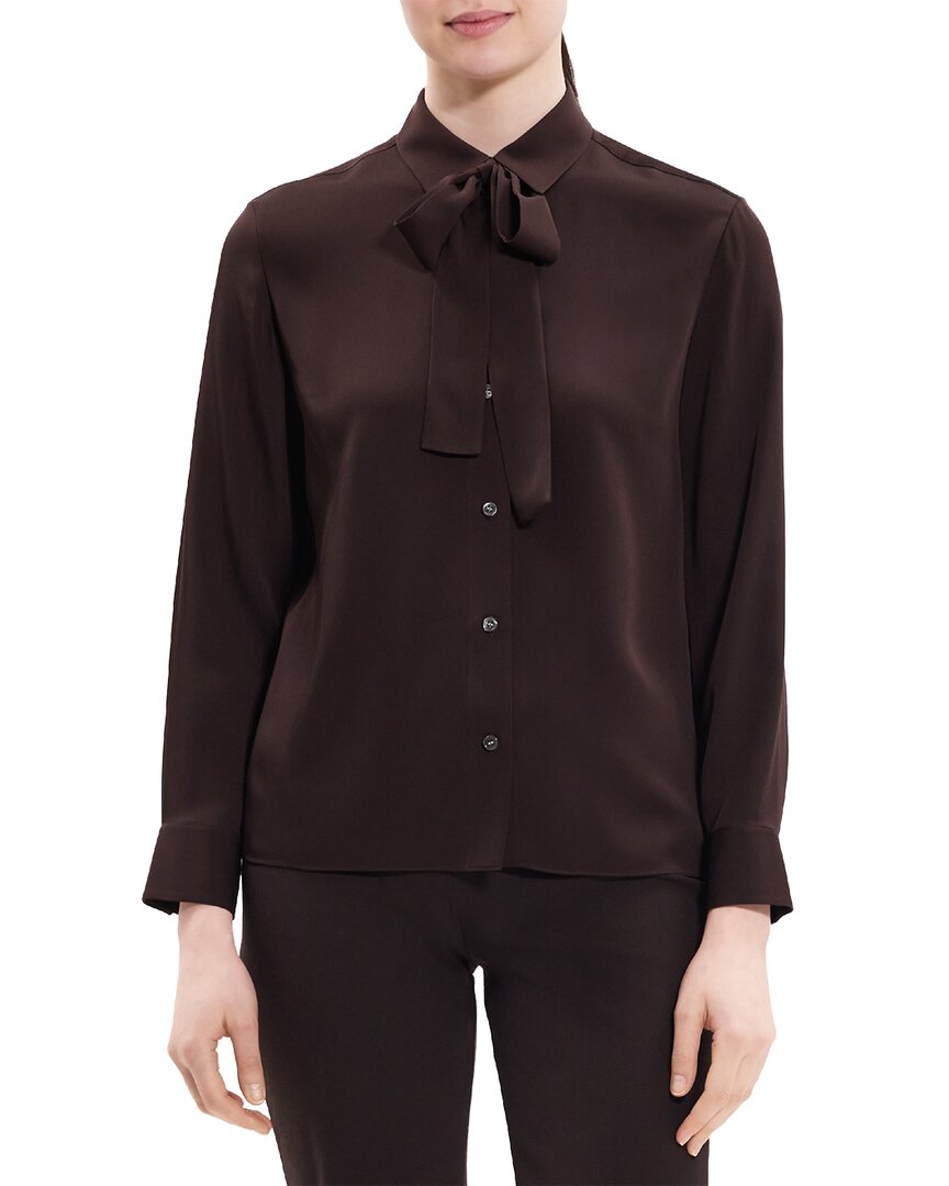 THEORY THEORY WIDE TIE-NECK SILK BLOUSE
