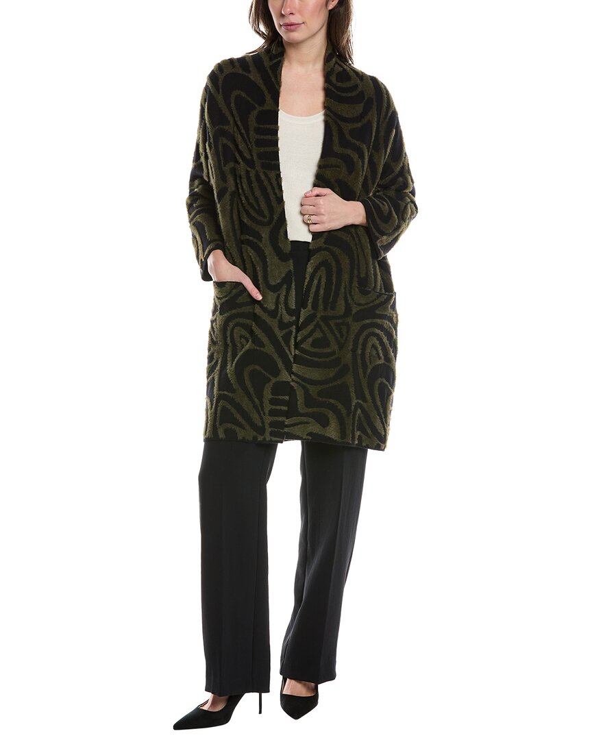 Joseph Ribkoff Embossed Jacquard Knit Coat In Black Iguana In Green