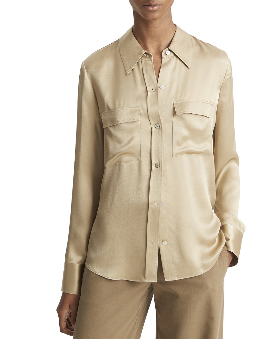 Vince Chest Pocket Silk Blouse In Neutral