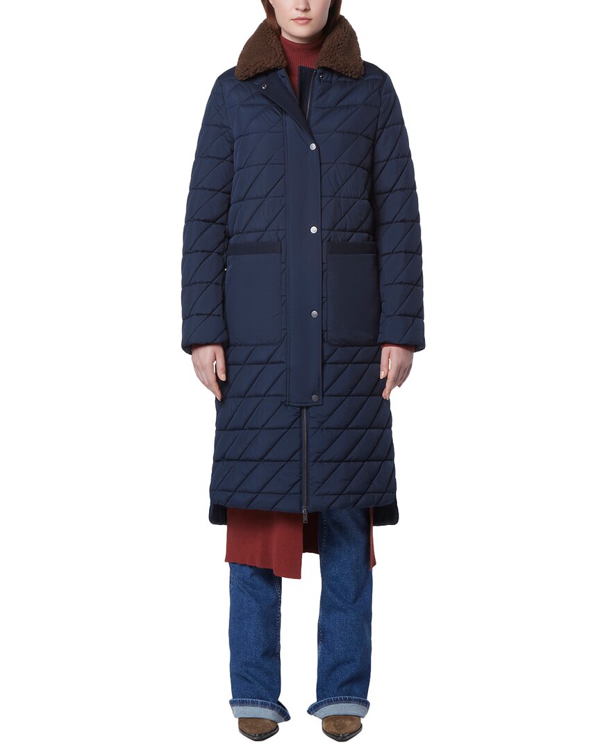 Andrew Marc Rhombus Quilted Long Jacket In Blue