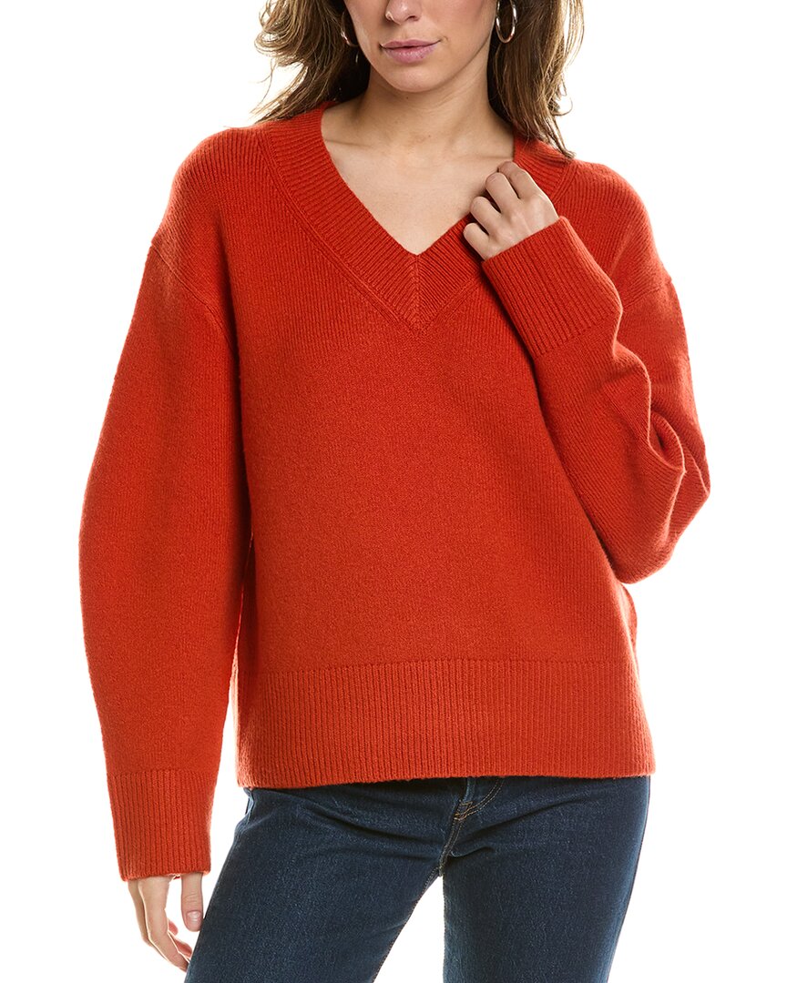 Pre-owned Vince Dropped-shoulder V-neck Wool & Cashmere-blend Pullover Women's In Red