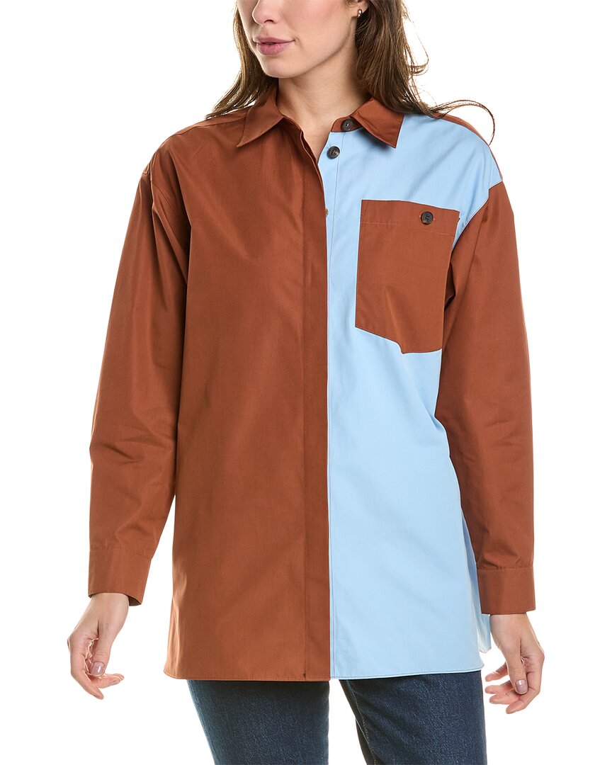 Shop Lafayette 148 New York Colorblocked Oversized Shirt In Brown