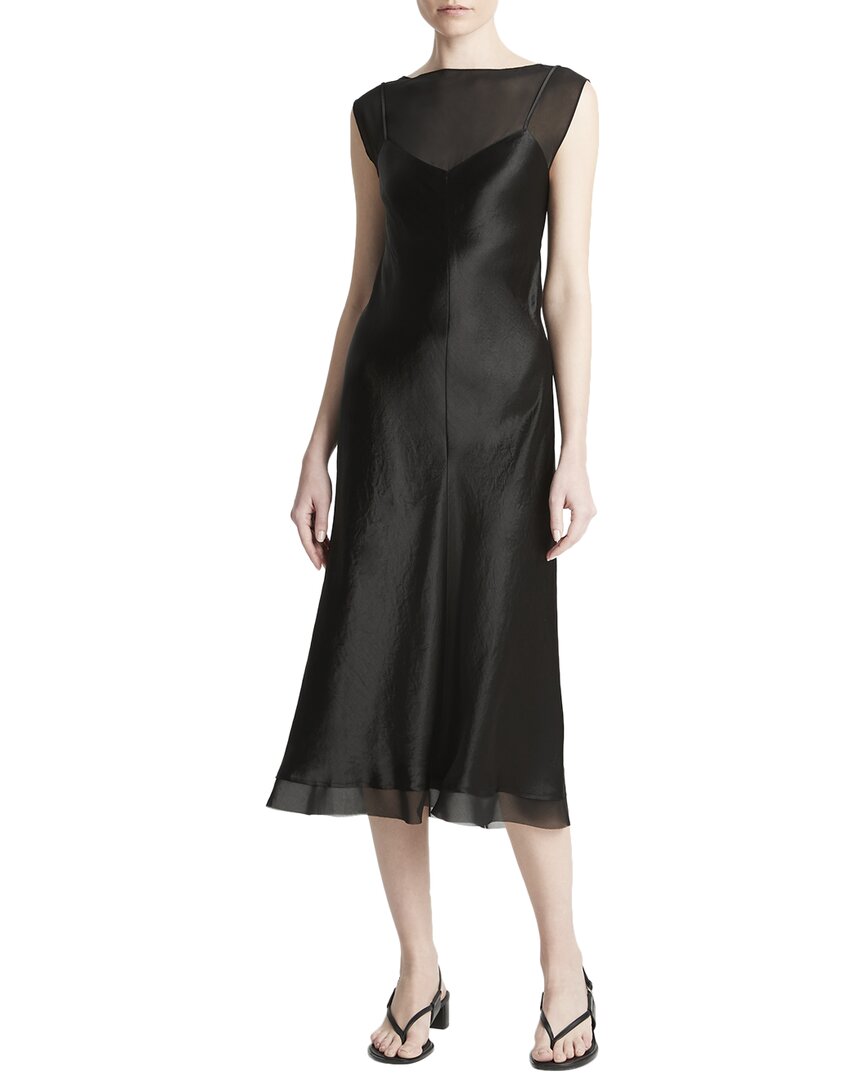 Vince Chiffon Layered Slip Dress In Black
