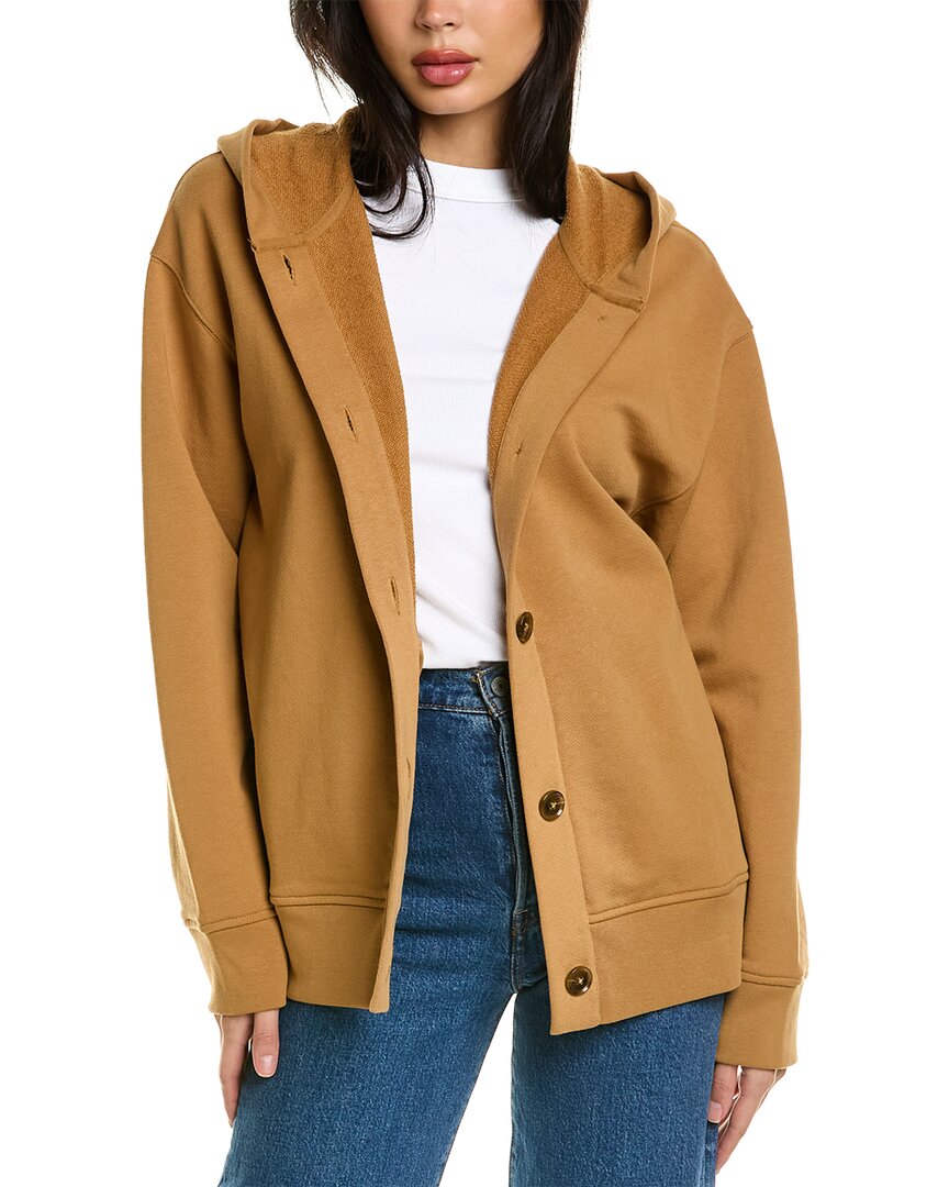 Vince Button-up Cotton Hoodie In Brown