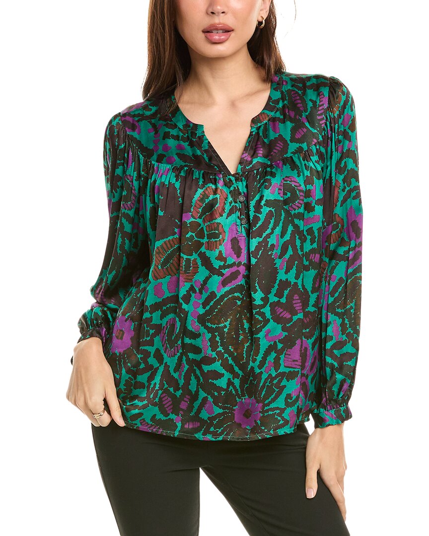 Velvet By Graham & Spencer Reeve Peasant Blouse In Multi In Green