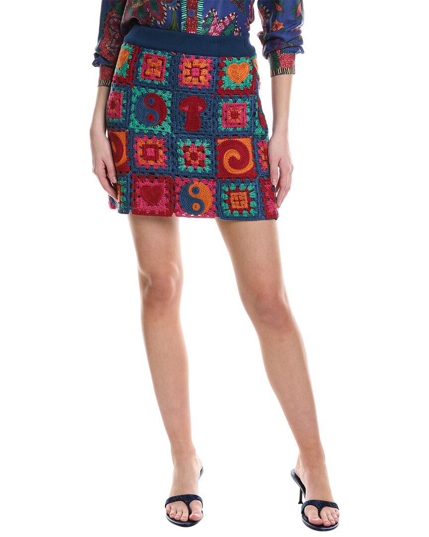 Farm Rio Crochet Icons Sweater Mini Skirt In Blue