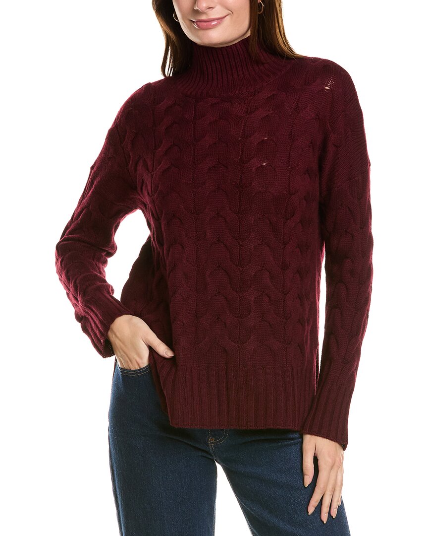Forte Cashmere Luxe Cable Funnel Neck Wool & Cashmere-blend Tunic In Red